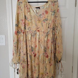 ASOS Curve button detail smock maxi dress in printed floral metallic jacquard